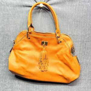 Big Buddha Satchel Womens Large Mustard Yellow Vegan Leather Slouchy Tassel Bag